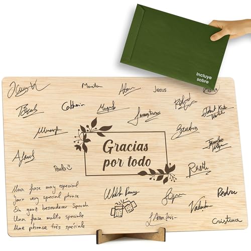 CONTRAXT Cartão de agradecimento de madeira. Presente original livro cartão de assinaturas obrigado por todo homem ou mulher professores professores amigas colegas trabalho aniversário (obrigado)