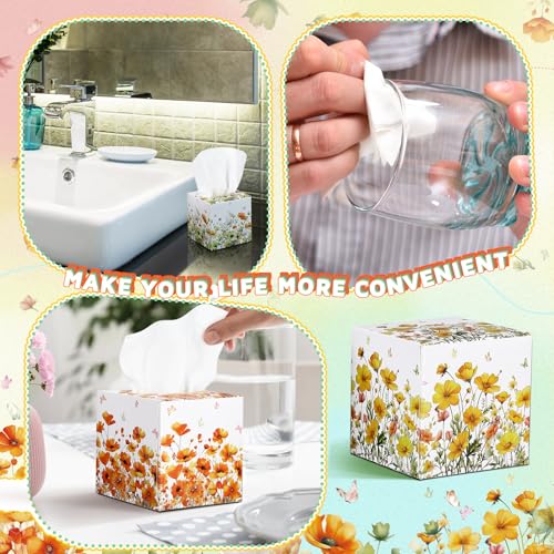 Image of Fourluoo 12 Pack Fall Floral Facial Tissues Cube Boxes, 600 Sheets 3 Ply