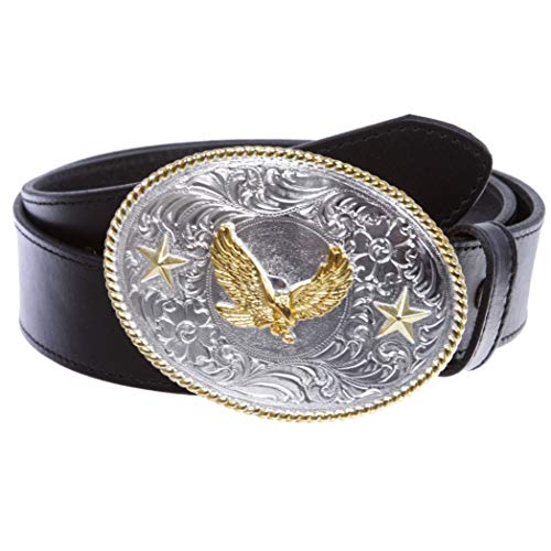 Western Cowboy Silver Buckle with Gold Soaring Eagle Leather Belt2