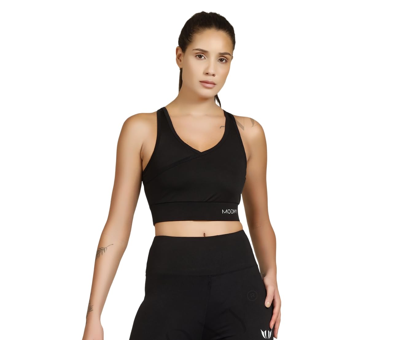 modny Women’s V-Cut Sports Bra | Crisscross Back, Seamless Stretch Fit, Wide Underband | Non-Padded Breathable Activewear for Gym Yoga Running-picture-22