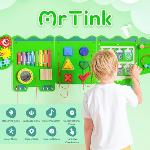 Image of Spacocld Crocodile Sensory Toys Activity Wall Panels - Montessori Busy Board, Toddler Learning Panel, Wall-Mounted Playroom /Daycare Educational Toys, Interactive Wooden Gift for Kids 3-6, Green