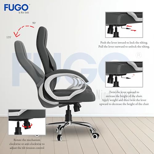 Image of FUGO FG21 Orthopedic Boss Chair with 3-Years Warranty, Executive Office Chair Ergonomic High-Back Chair-Cushioned Seat & Armrests, Metal Base, Rocking Movement (Grey)