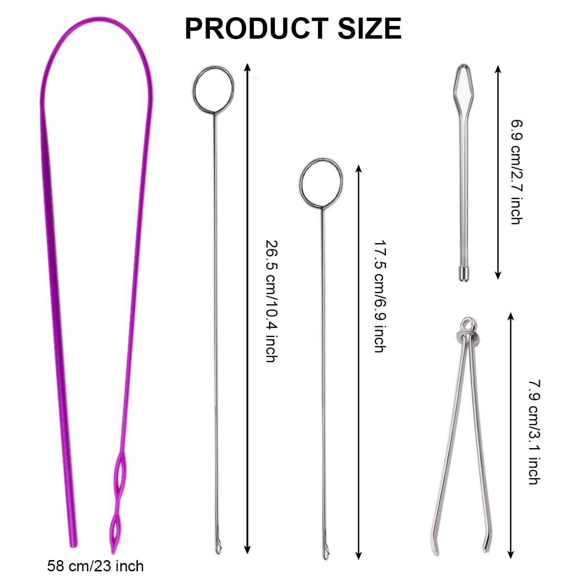 Set 8 Ganci Tornitore Per Cucito In Acciaio Inox - 4 Lunghi 26,5 Cm E 4 Corti 18 Cm - Accessori Per Rovesciare Tubolari E Fettuccia - 2