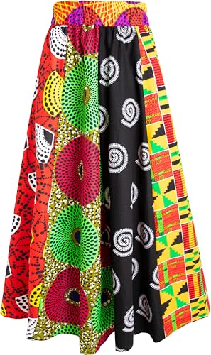 SHENBOLEN Women African Long Skirt Ankara Splic Fabric Skirts One Szie2