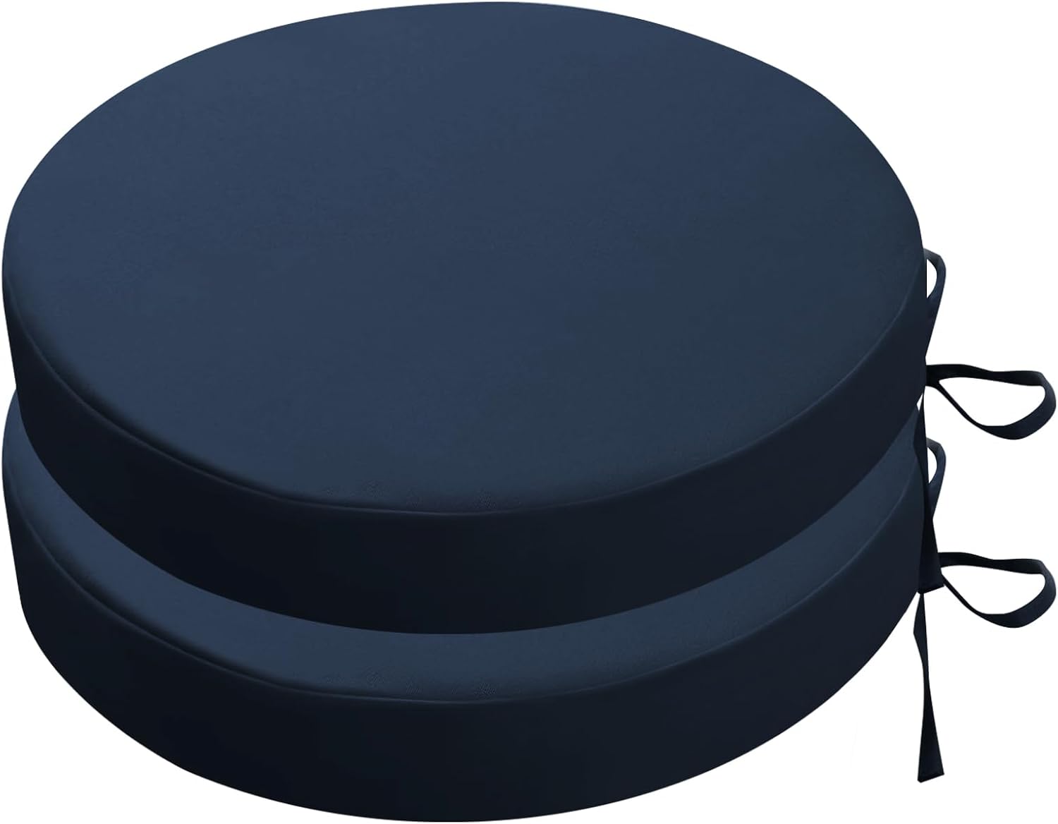 SK Studio Round Outdoor Chair Cushions for Patio Furniture, Set of 2 Waterproof Patio Chair Cushion with Adjustable Ties for Garden Sofa Couch, Navy Blue, 16"x16"x2" Navy Blue 16x16x2 Inch (Pack of 2)