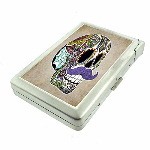 Amazon.com: Cigarette Case with Built in Lighter Sugar Skull S15 Smoking  King Size Cigarettes Silver Metal Wallet 4