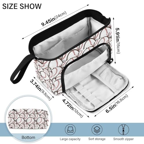 Image of Ball Baseball White Print Pencil Case Pouch Big Capacity Pencil Bag Box Organizer Pen Case with Compartmens Stationery Organizer for Girls Boys Women School College Office