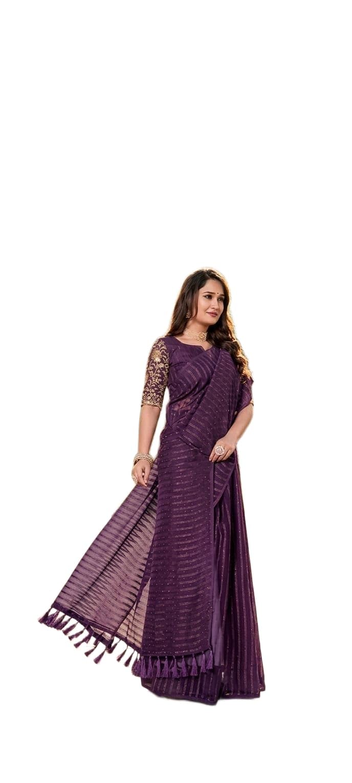 Chiffon Saree With Separate Matching Blouse Piece_Color Wine-picture-29