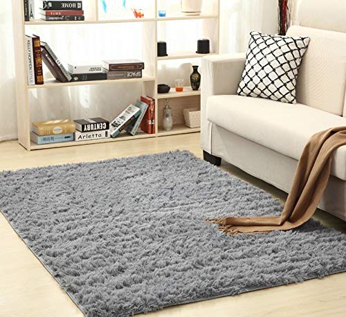 alfombras Salon Grandes - Pelo Largo Alfombra habitación Dormitorio Lavables Comedor Moderna vivero (Gris, 120 x 160 cm)