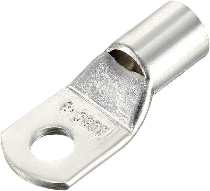 sourcing map Copper Wire Lugs,1/0AWG SC50-8,Bolt Hole,Battery Cable Ends Eyelets Crimp Tubular Ring Terminals Connectors Silver Tone 10Pcs
