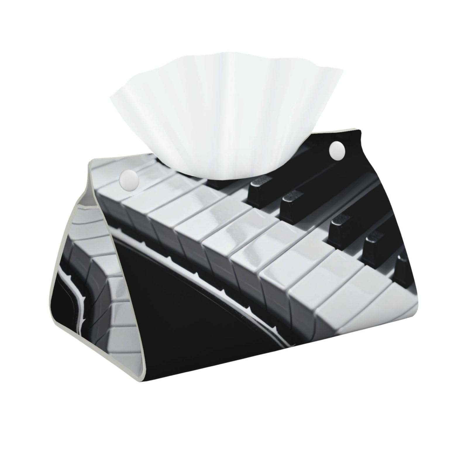 Piano Keyboard Keys Long Leather Tissue Box Cover-Waterproof PU Leather Tissue Holder for Bathroom, Decorative Rectangular Tissue Case