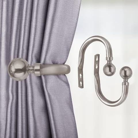 Imperial Rooms Plain Ball Curtain Holdbacks Decorative Adjustable Drapery Holdbacks Pair for Heavy Fabrics and Curtains Easy Fitting Metal Extendable Curtain Poles (Brushed Silver, 2 x Hold-Backs) Cover