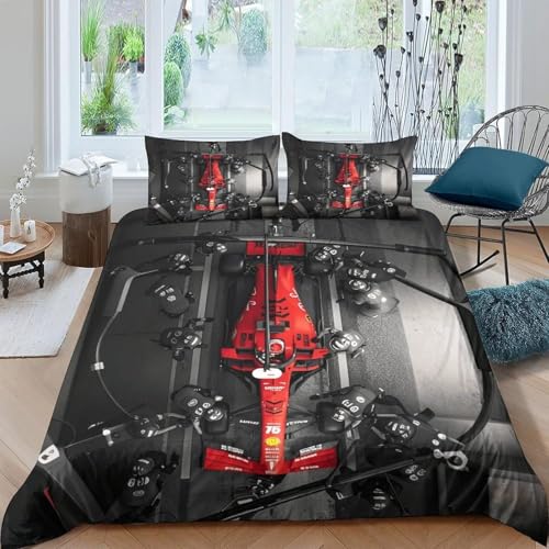 Funda Nordica Cama 135/150 Coche De Fórmula 3D Ropa de Cama 220x240 Funda Nórdica 3 Piezas Deportes Extremos Funda de Edredon de Suave con Cremallera y 2 Fundas de Almohada D.2663