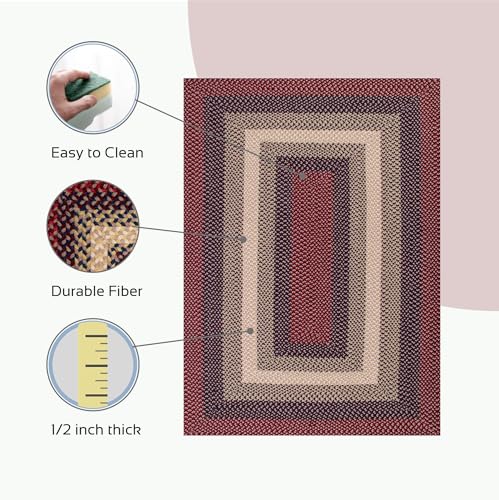 Image of Better Trends Woodbridge Braid Collection is Durable and Moisture Resistant Reversible Indoor Area Utility Rug 100% Wool in Vibrant Colors, 40 inch x 60 inch Rectangle, Cranberry