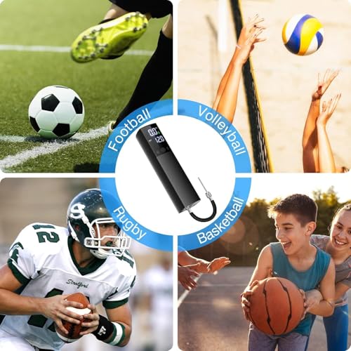Electric Ball Pump,Smart Air Pump Portable Fast Ball Inflation with Accurate Pressure Gauge and Digital LCD Display for Basketball Football Soccer Volleyball Swimming Ring Balloon(2 Pin and 1 Spout)