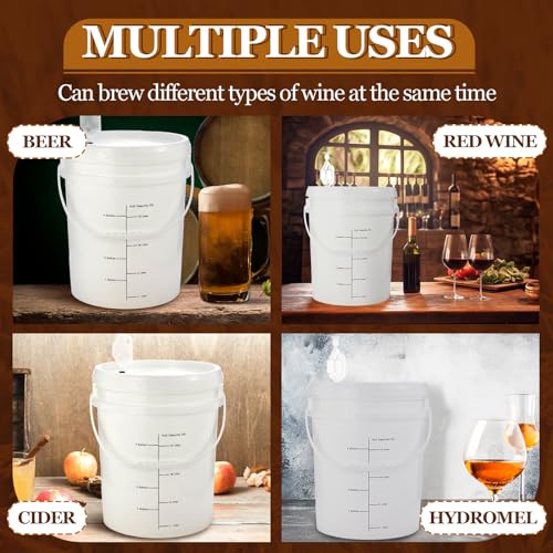 Image of Ziliny 4 Pcs White 6.5 Gallon Fermentation Bucket with Twin Bubble Airlock Grommets Lid Brewing Wine Fermenter Fermentation Kit for Home Beer Wine Mead Other Fermented Beverage
