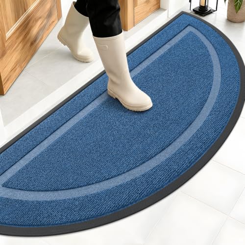 Image of OLANLY Half Circle Door Mat Indoor Outdoor Entrance Welcome, Waterproof All-Season, All-Weather Doormat, Sturdy Natural Rubber, Low Profile, Easy Clean Patio Porch Entryway Mat, 58x23, Light Blue