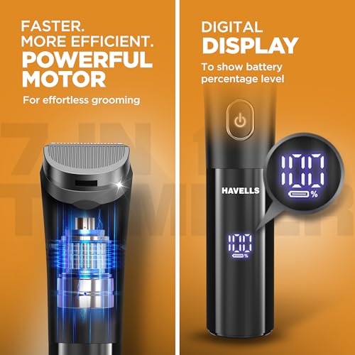 Image of Havells Beard & Hair 7 in 1 Trimmer |2-in-1 Special Blade| Comes with 4 Beard & 2 Hair Combs| Real Time Digital Display| Type C Turbo Charge| No Nicks & Cuts|2 Year Guarantee|BT6661