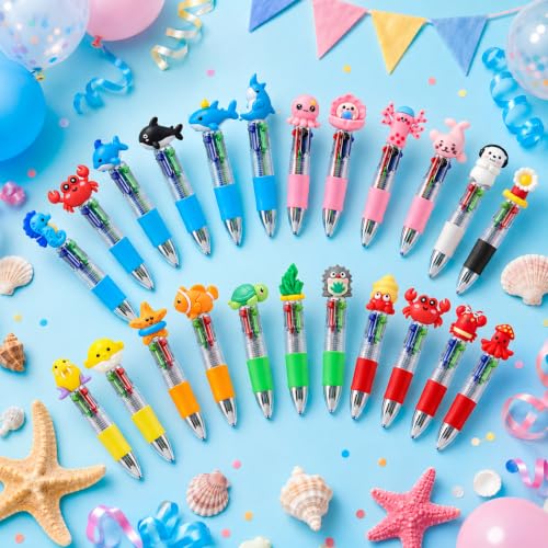 SZCECHRE 24 PCS Ocean Animal Multicolor Pens 4 Color Mini Ballpoint Pens with Cute Sea Animal Designs for Under The Sea Party Favors Birthday Goodie Bags Classroom Prizes and Back to School Gifts - Image 5