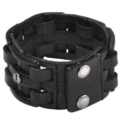 Zysta Punk Gothic Mens Genuine Leather Braided Bracelet Wristband Cuff Bangle 8.5-9" Black #TOP2