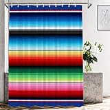 Shrahala Purplish Blue Mexican Stripes Decorative Shower Curtain, Red Ethnic Serape Bathroom Décor Polyester Fiber Waterproof with Plastic Rings for Shower Stall Bathtubs 72 x 60 in