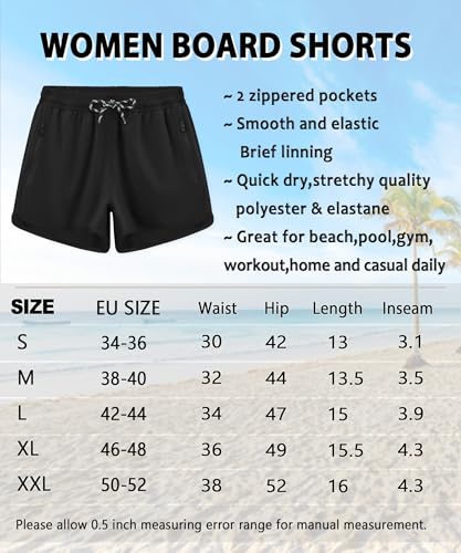 APTRO Damen Badeshorts Strandshorts Boardshorts Badehose Wassersport UV Schutz Sommer Sport Shorts Einfarbig Schwarz WS034 S 6