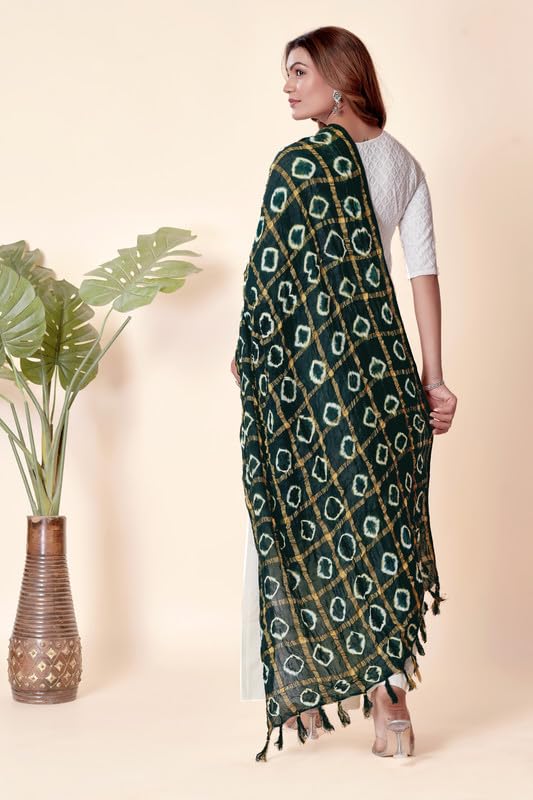 Image of Women Bandhani Dupatta | Traditional Chunri Print with Decorative Border | Lightweight Ethnic Stole for Festive and Wedding Wear
