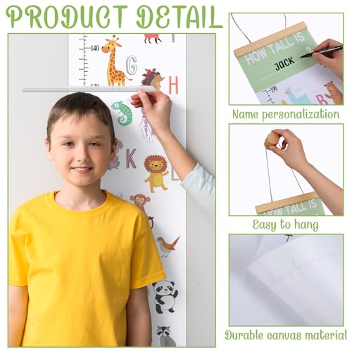 MotiMind Kids Personalized Growth Height Chart Baby Growth Chart Wall 6.56 ft Height Ruler Safari Animals Alphabet Canvas Removable with Custom Name for Jungle Theme Nursery Decor Baby Bedroom