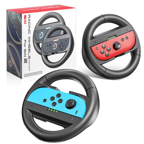 TERIOS Paquete de 2 volantes Switch2, ruedas de carreras para Mario Kart 8, accesorios de uso familiar compatibles con controladores JoyCon Switch2 (SW2-negro) TERIOS Paquete de 2 volantes Switch2, ruedas de carreras para Mario Kart 8, accesorios de uso familiar compatibles con controladores JoyCon Switch2 (SW2-negro)