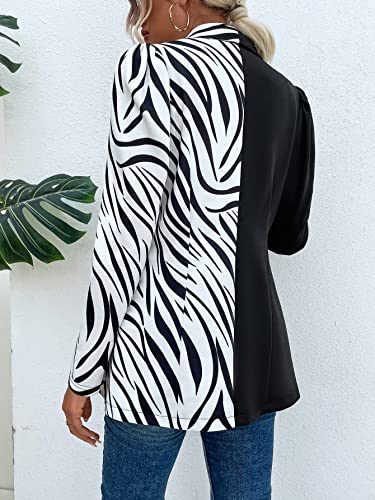 WDIRARA Women's Zebra Striped Print Shawl Collar Button Front Work Office Jacket Blazer2