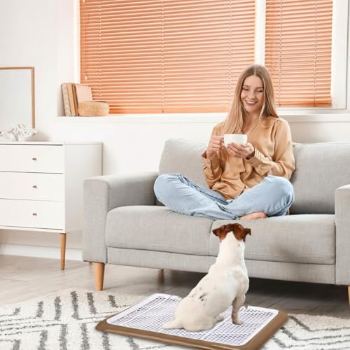 Image of Mifoci Dog Pee Pad Holder Potty Tray Portable Dog Litter Box Toilet Training for Indoor Outdoor Small Medium Large Pet Puppy(Coffee,25.59 x 18.9 Inches,2 Pcs)