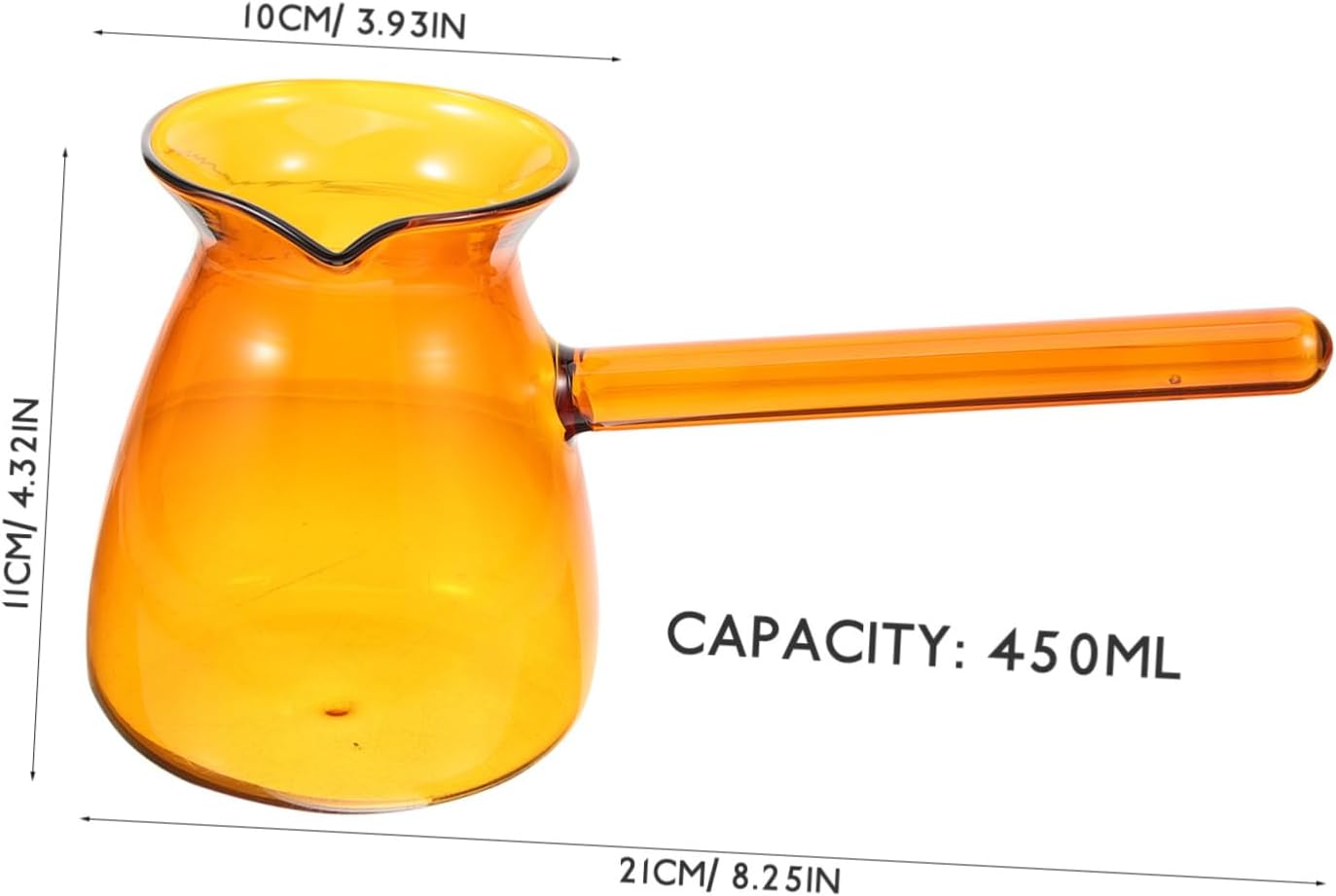 Ciieeo Turkish Glass Coffee Pot Amber High Borosilicate Handheld Milk Warmer Jug with Comfortable Heat Resistant Handle for Heating Coffee Milk Sauces and Small Food Portions