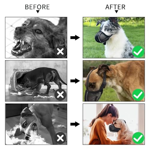 Maulkorb Große Hunde, Prevent Fressen/Kauen/Beißen Hunde Maulkorb, Weicher Netz Maulkorb Einstellbare Passform, Atmungsaktiv Reflektierende Maulkorb, Ermöglicht Hecheln und Trinken (Schwarz, L)