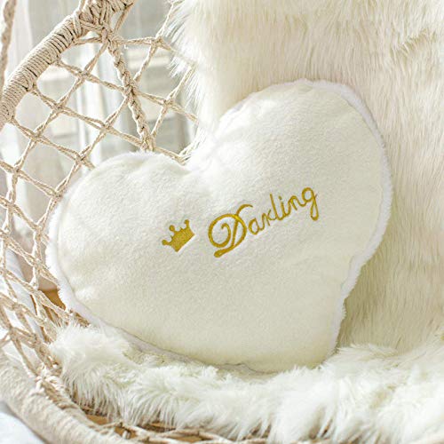 Peach Cuddle polyester Kid's Cute Heart Shaped Darling Fluffy Fur Cot Cushion (16x16 inch, White)