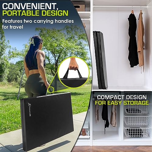 Image of ProsourceFit Bi-Fold Folding Thick Exercise Mat 6'x2' with Carrying Handles for MMA, Gymnastics Core Workouts