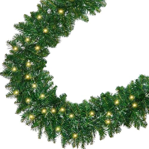2.7 m Tannengirlande mit Beleuchtung, Weihnachtsgirlande mit...