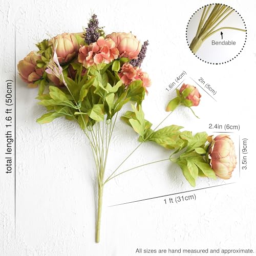 Image of FiveSeasonStuff Tawny Brown Artificial Peony Bouquets, 2 Silk Flower Bundles with Hydrangea Accents for Wedding Centerpieces & Home Decor