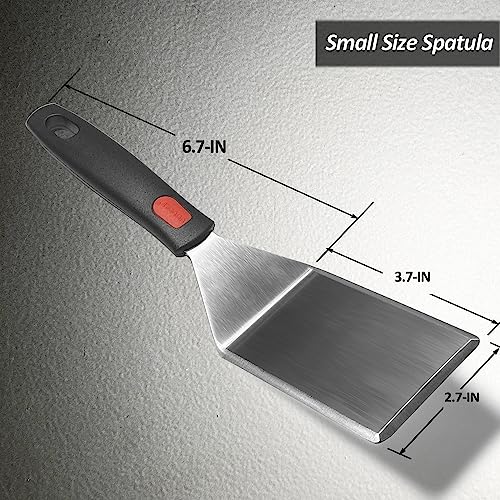 Image of Small Spatula for Cast Iron Skillets, Full Tang silicone Handle, Heat Resistant, Commercial Grade Heavy Duty Turner, Press Burger Spatula Turner for Flipper, Cooking, Serving, 2.7 inch Wide