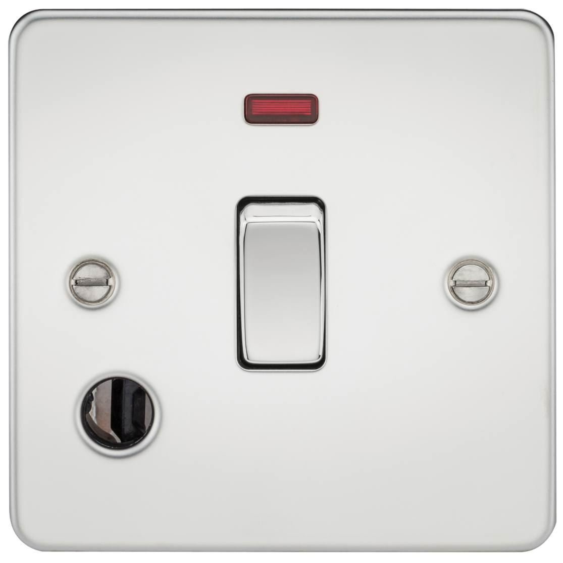 Knightsbridge Flat Plate 20A 1G Dp Switch With Neon & Flex Outlet - Polished Chrome