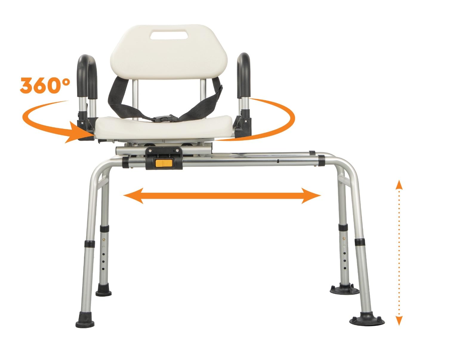 Sedile Trasferimento Vasca Girevole a 360° in Alluminio — struttura scorrevole antiscivolo, supporto per disabili e anziani, ausilio per mobilità, telaio anticorrosione
