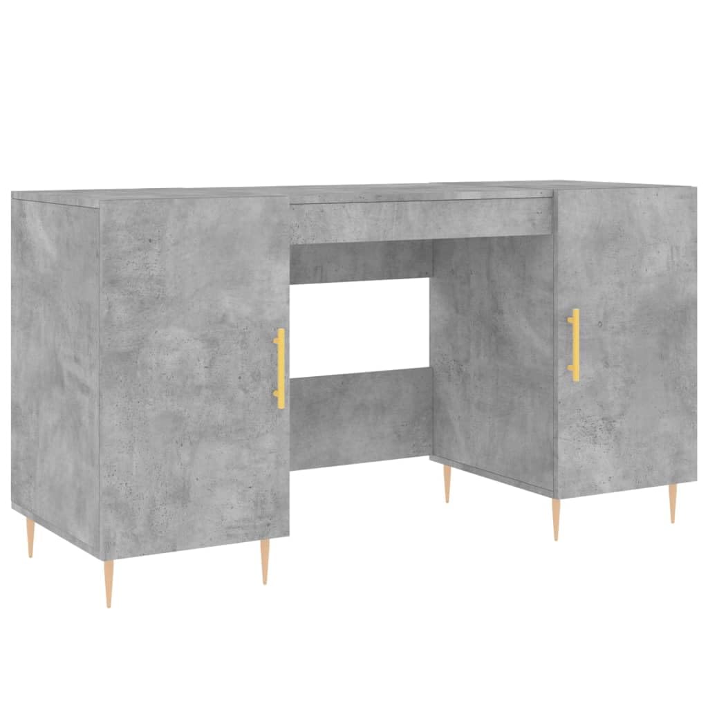 Scrivania grigio cemento 140 x 50 x 75 cm, materiale in legno, scrivania per computer con 4 ante, tavolo da ufficio per casa, ufficio, design moderno con spazio di archiviazione