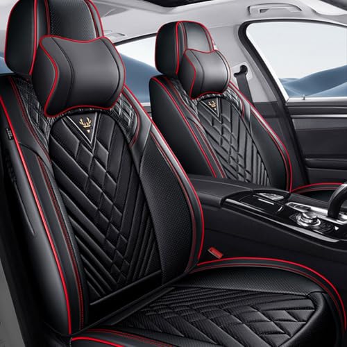 GUOPENG Fundas Asientos Coche para 718 Cayman (982), PU Cuero Funda Asiento Impermeable Delanteros Y Traseros Juegos Cubreasientos Accesorios,B/Luxury(with 2 headrests)-C/Black~Red Line