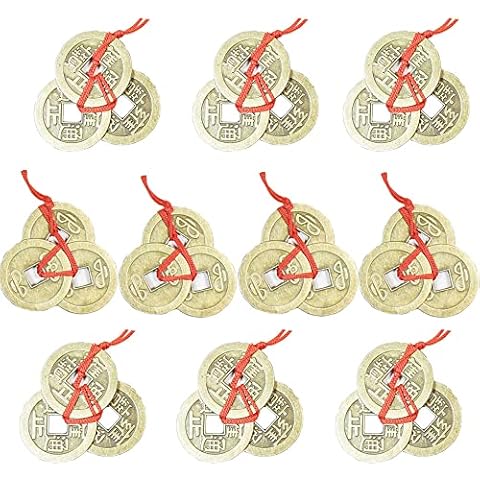 EasyBravo 10 Sets Fortune Coins Feng Shui Coins with Red String for Wealth and Success, 30 Coins Cover