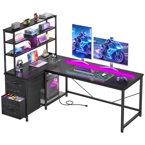 Image of Cliporix 140cm L Shaped Gaming Desk with Spacious Storage Space, Black