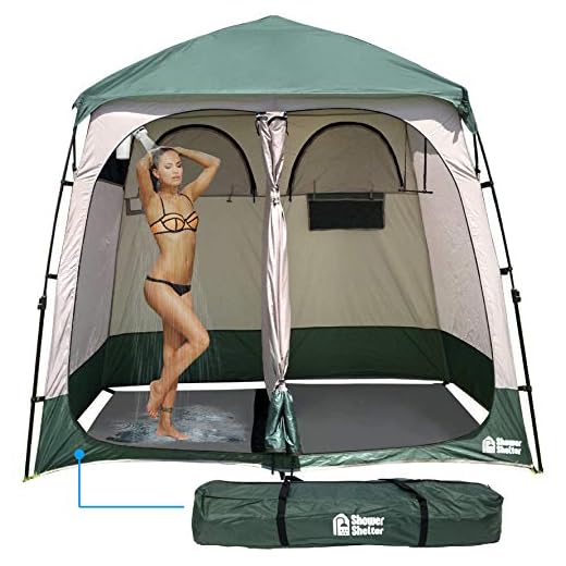 EasyGo Product EGP-TENT-016 Shower Shelter – Giant Portable Outdoor Pop UP Camping Shower Tent Enclosure – Changing Room – 2 Rooms – Instant Tent – 7.5' Tall x 4' Deep x 7.5' Wide, Green