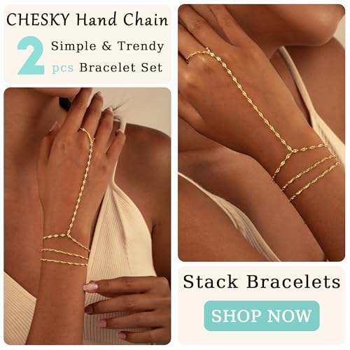 CHESKY Gold Hand Chain Bracelets for Women Set - Dainty 14K Gold Plated Lips Finger Ring Bracelet Stack Adjustable Hand Chains Durable Gold Bracelets Trendy Simple Body Jewelry Gift for Women4