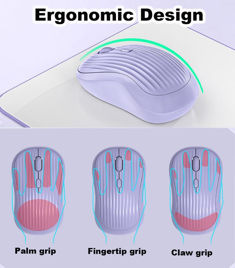 Ratón inalámbrico silencioso Bluetooth y USB recargable con diseño ergonómico de 1600 DPI 7