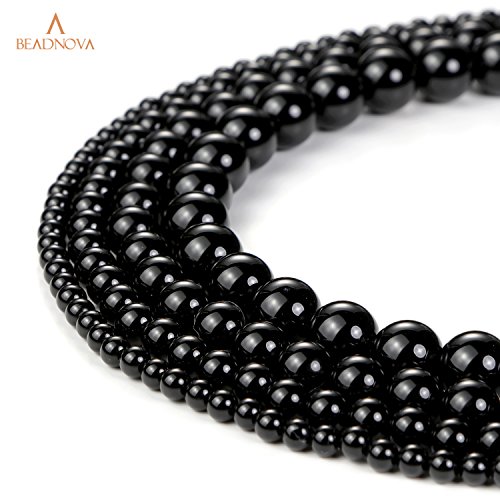 Image of BEADNOVA 4mm Black Onyx Gemstone Round Loose Beads for Jewelry Making (90-92pcs)