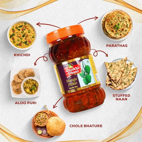 Image of Chokhi Dhani Mango Pickle 1kg | Authentic Indian Aam Ka Achar | Spicy & Tangy Traditional Mango Pickle with Mustard Oil & Aromatic Spices | Homemade Style