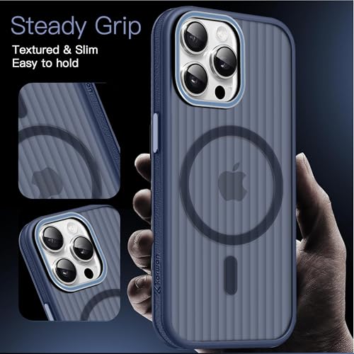 Image of KARWAN Polycarbonate Beam Magnetic Protective Cover Compatible with iPhone 15 Pro Camera & Body Protection|Anti Shock,Scratch Resistant|Precise Cutouts Modern Design|Wireless Charging (Blue)